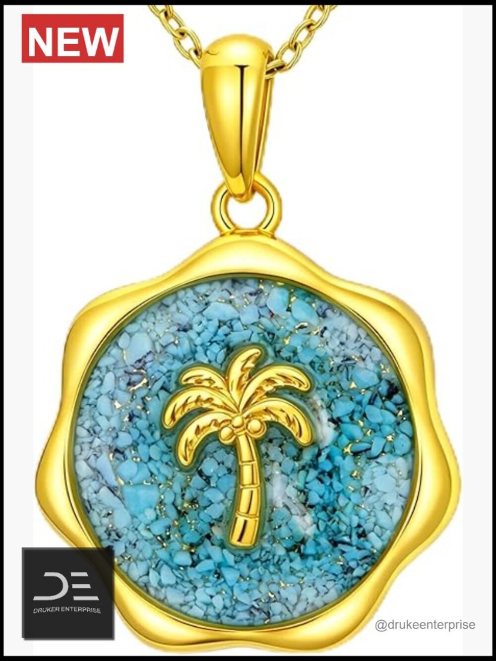 Sterling Silver Ocean Necklace Pendant Crushed Turquoise Inlay